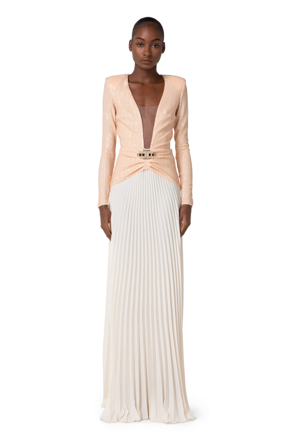 Robe Red Carpet en sequins et jupe plissée - Elisabetta Franchi® Outlet