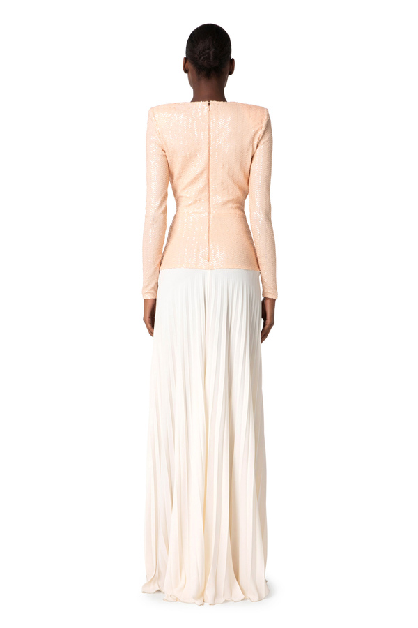 Red Carpet dress in sequins with pleated skirt - Elisabetta Franchi® Outlet