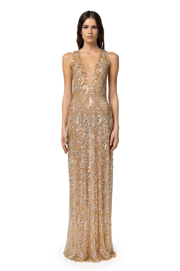 Red Carpet sequins dress with hemstitch embroideries - Elisabetta Franchi® Outlet