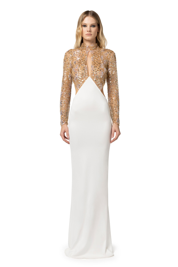 Red Carpet dress in jersey with embroidered bodice - Elisabetta Franchi® Outlet