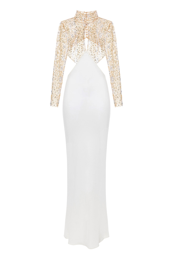 Red Carpet dress in jersey with embroidered bodice - Elisabetta Franchi® Outlet