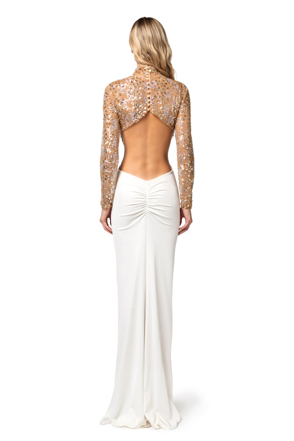 Red Carpet dress in jersey with embroidered bodice - Elisabetta Franchi® Outlet