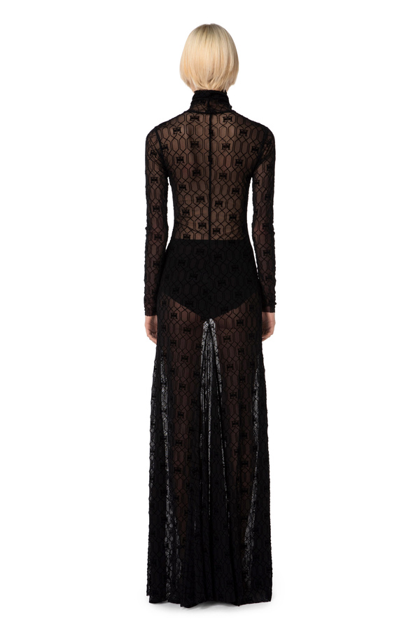 Red Carpet dress in flocked tulle fabric - Elisabetta Franchi® Outlet