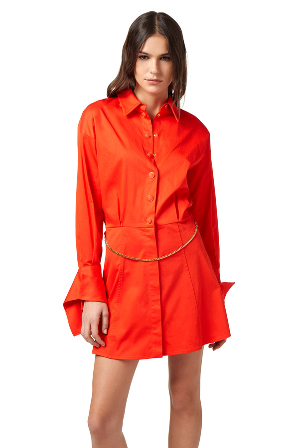 Mini stretch poplin shirt-dress - Elisabetta Franchi® Outlet