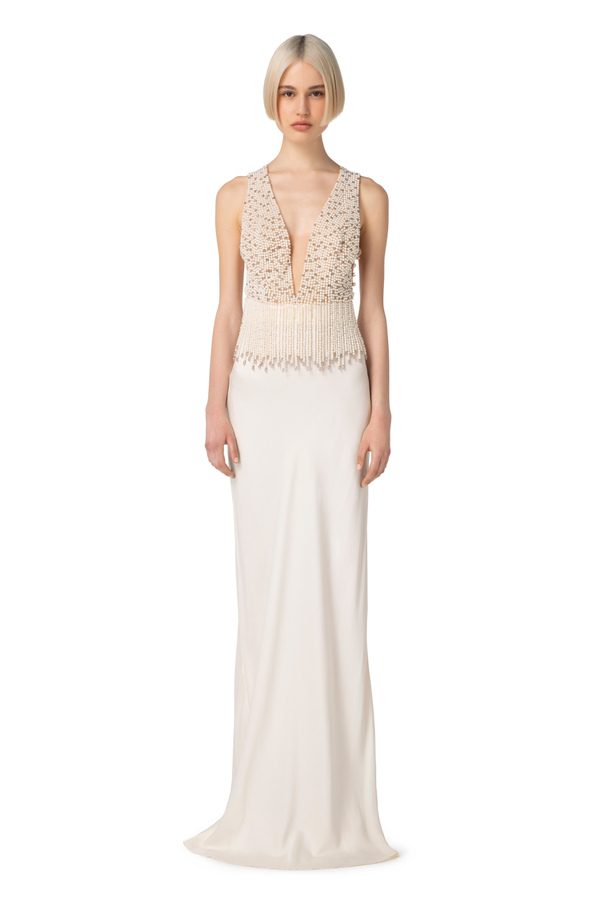 Vestido Red Carpet de seda con corpiño bordado - Elisabetta Franchi® Outlet