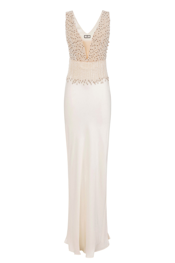 Red Carpet silk dress with embroidered bodice - Elisabetta Franchi® Outlet