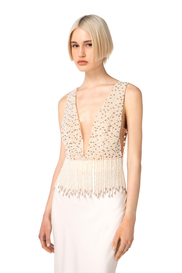 Red Carpet silk dress with embroidered bodice - Elisabetta Franchi® Outlet