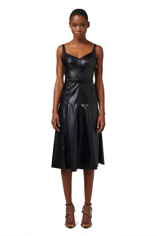 Leather-effect midi dress with bustier cuts - Elisabetta Franchi® Outlet