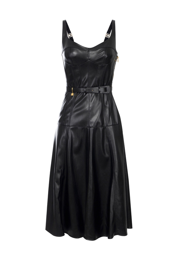 Leather-effect midi dress with bustier cuts - Elisabetta Franchi® Outlet