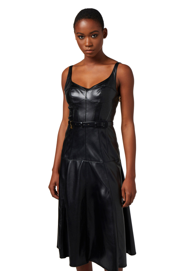 Leather-effect midi dress with bustier cuts - Elisabetta Franchi® Outlet