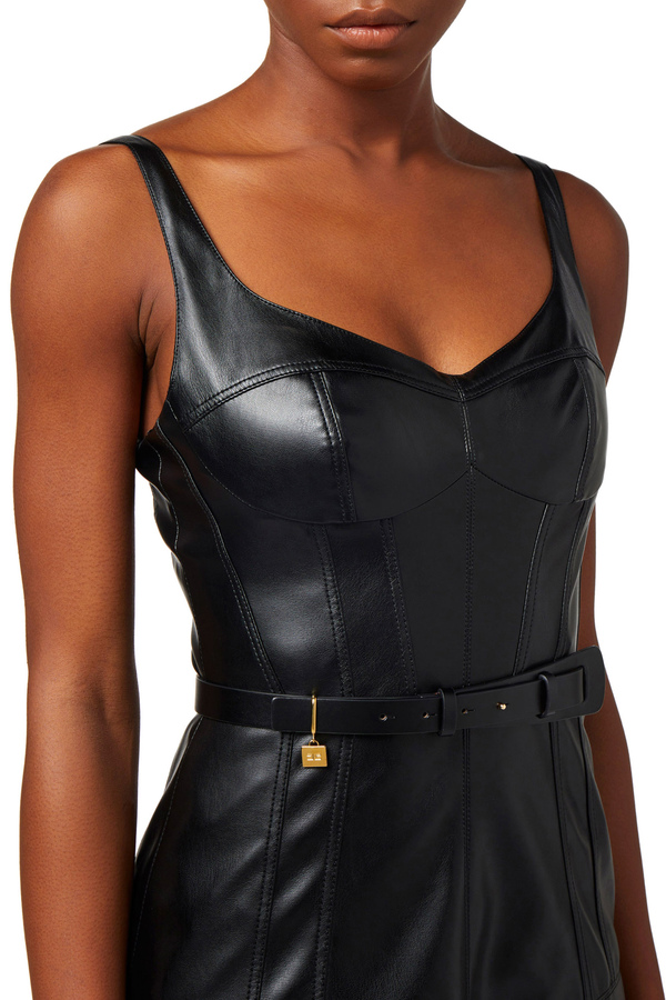Leather-effect midi dress with bustier cuts - Elisabetta Franchi® Outlet