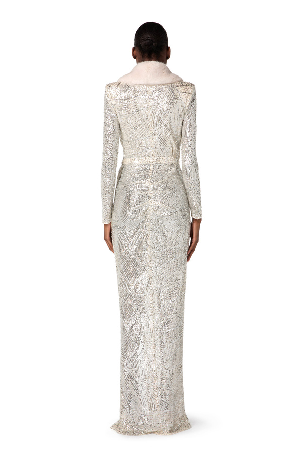 Robe Red Carpet en sequins avec col en fausse fourrure - Elisabetta Franchi® Outlet