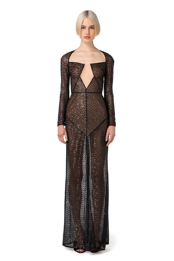 Red Carpet sequins dress with geometric neckline - Elisabetta Franchi® Outlet