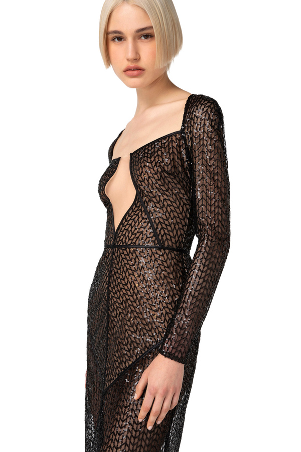 Red Carpet sequins dress with geometric neckline - Elisabetta Franchi® Outlet