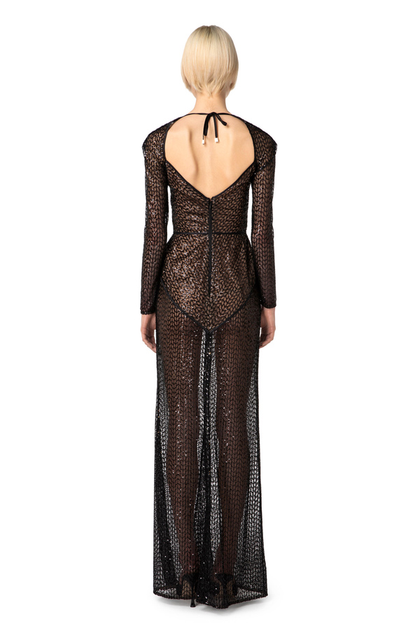 Red Carpet sequins dress with geometric neckline - Elisabetta Franchi® Outlet