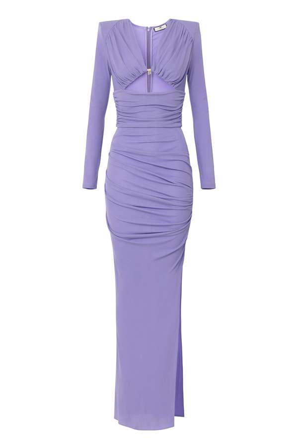 Red carpet dress in draped jersey with cut-out - Elisabetta Franchi® Outlet