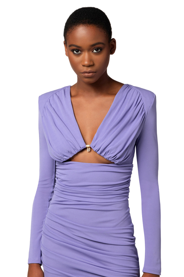 Red carpet dress in draped jersey with cut-out - Elisabetta Franchi® Outlet