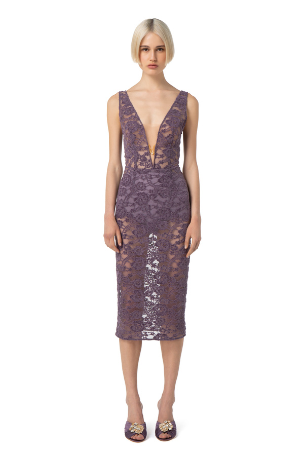 Abito midi in pizzo di velluto - Elisabetta Franchi® Outlet
