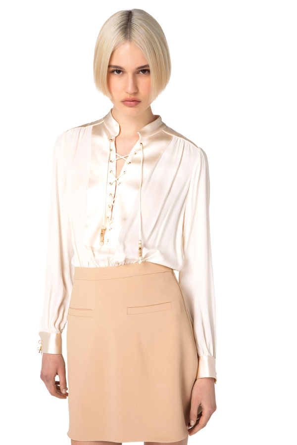 Viscose mini-dress with bib - Elisabetta Franchi® Outlet