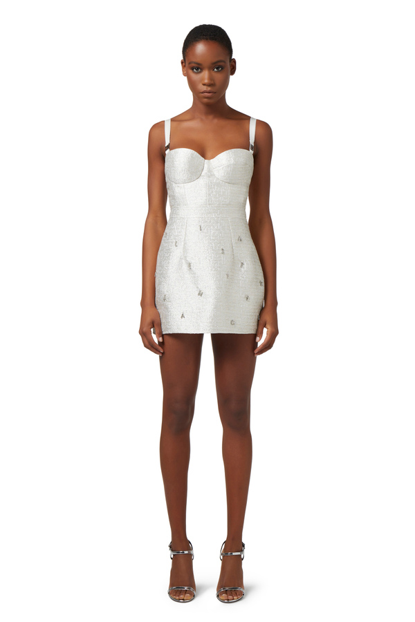 Lurex tweed dress with rhinestone lettering - Elisabetta Franchi® Outlet