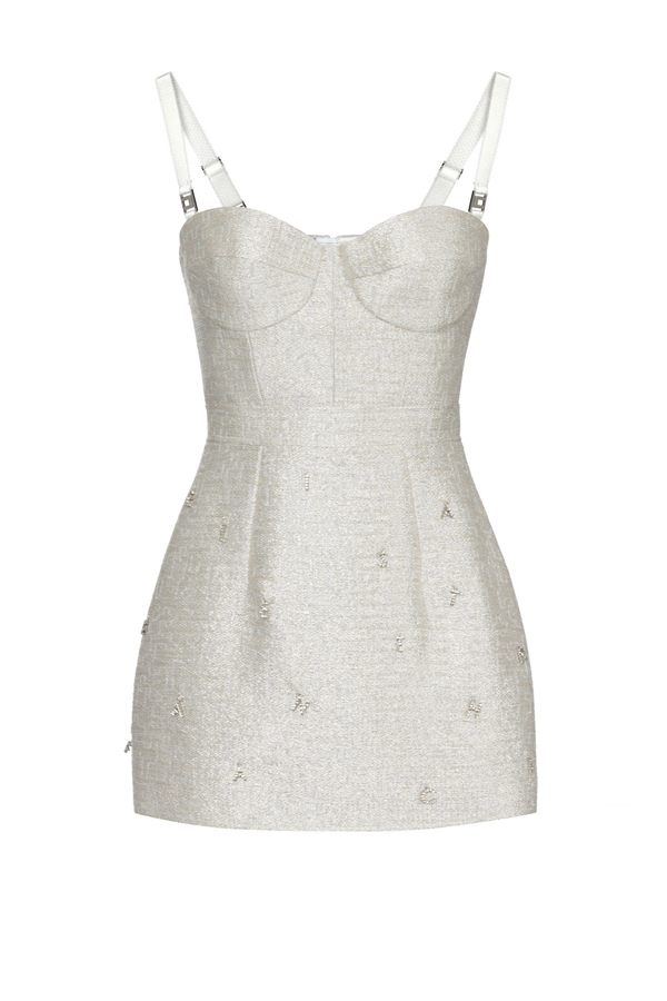 Lurex tweed dress with rhinestone lettering - Elisabetta Franchi® Outlet