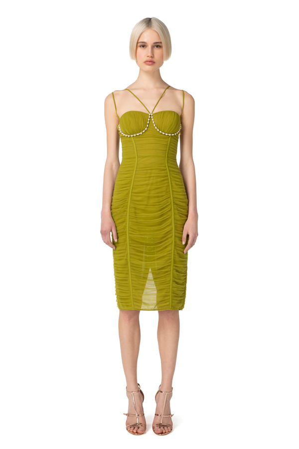 Tulle midi dress with pearls - Elisabetta Franchi® Outlet