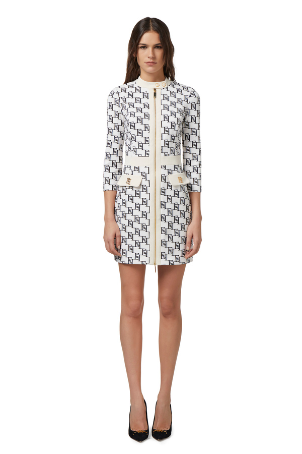 Stretch crêpe mini-dress with logo print - Elisabetta Franchi® Outlet