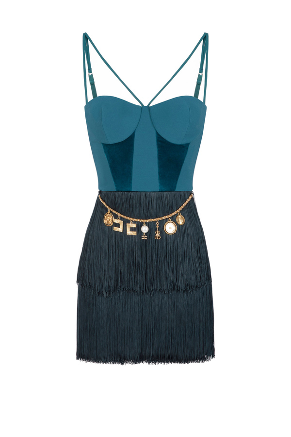 Mini-dress in crêpe fabric with bodice and fringes - Elisabetta Franchi® Outlet