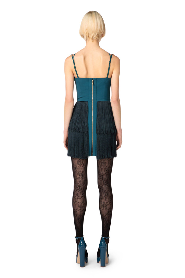 Mini-dress in crêpe fabric with bodice and fringes - Elisabetta Franchi® Outlet