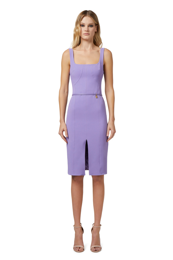 Sheath dress in stretch crêpe fabric with belt - Elisabetta Franchi® Outlet