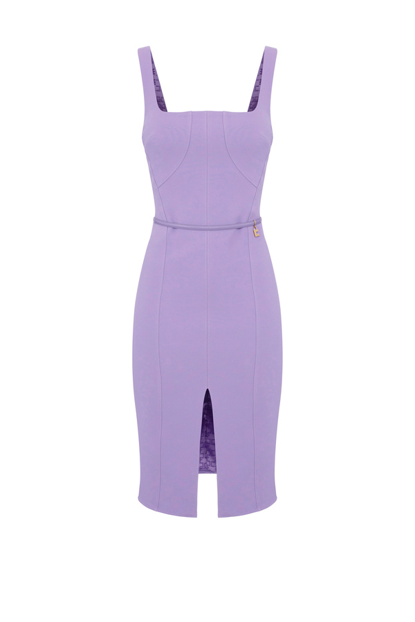 Sheath dress in stretch crêpe fabric with belt - Elisabetta Franchi® Outlet