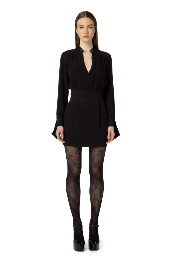Mini dress in crepe fabric with embroidered shoulders Elisabetta Franchi Outlet