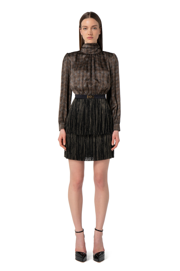 Miniabito in seta con frange - Elisabetta Franchi® Outlet