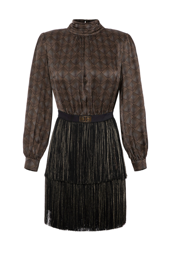 Miniabito in seta con frange - Elisabetta Franchi® Outlet
