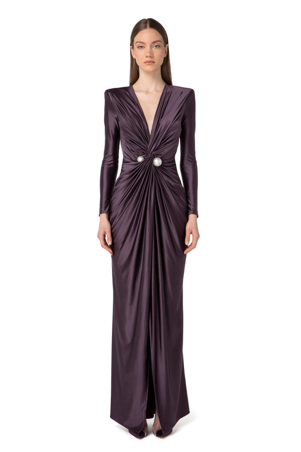 Red Carpet dress in Lycra with pearls - Elisabetta Franchi® Outlet