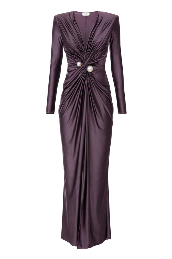 Red Carpet dress in Lycra with pearls - Elisabetta Franchi® Outlet