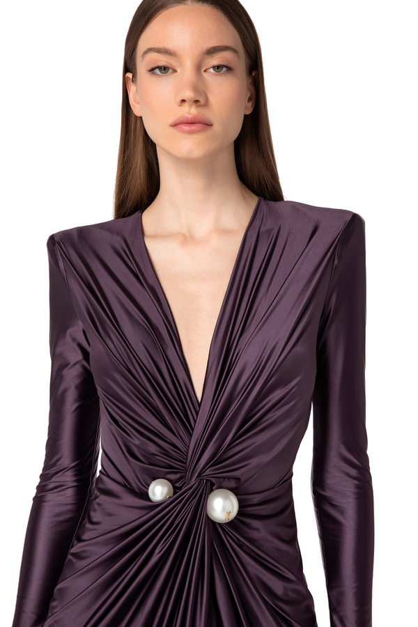 Red Carpet dress in Lycra with pearls - Elisabetta Franchi® Outlet