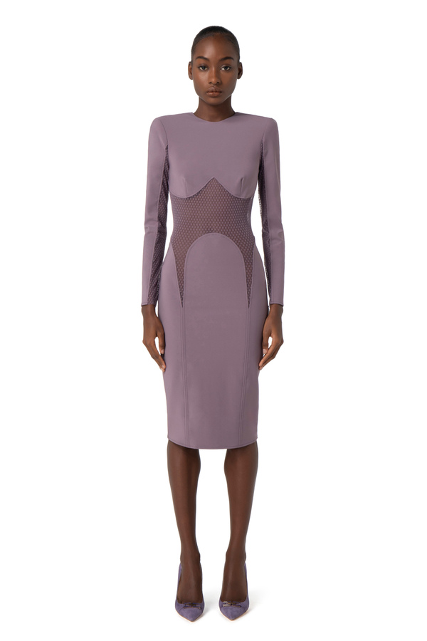 Sheath dress in bi-elastic fabric with tulle inserts - Elisabetta Franchi® Outlet