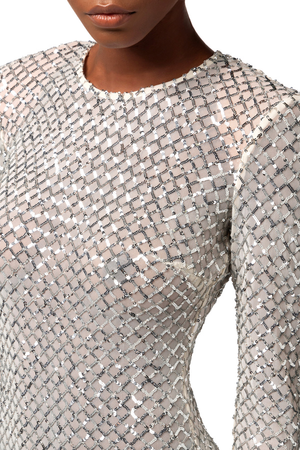 Red Carpet dress in herringbone pattern sequins - Elisabetta Franchi® Outlet