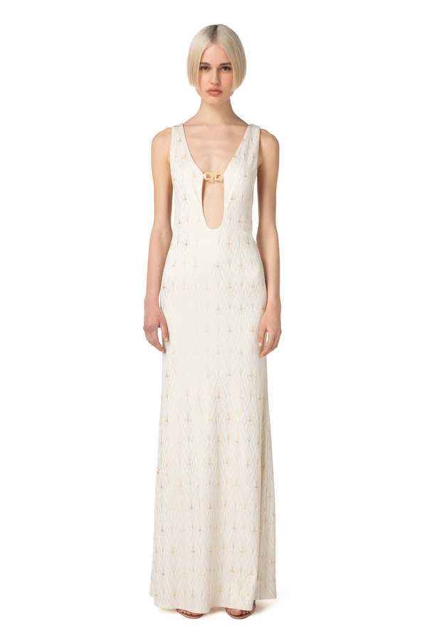 Red Carpet dress in jersey with logo print - Elisabetta Franchi® Outlet