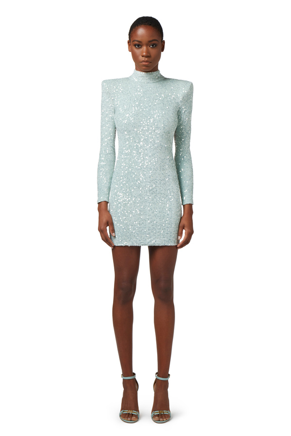 Minikleid aus Pailletten mit strukturierten Schultern - Elisabetta Franchi® Outlet