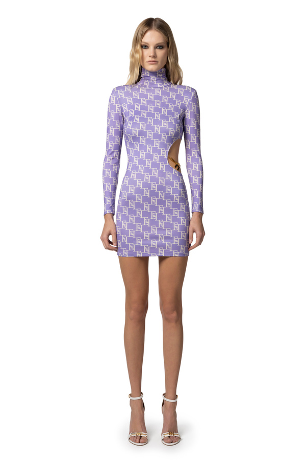 Mini-dress in viscose jersey with logo print and cut-out - Elisabetta Franchi® Outlet