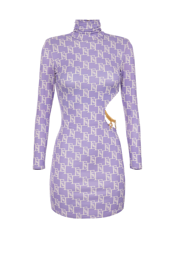 Mini-dress in viscose jersey with logo print and cut-out - Elisabetta Franchi® Outlet