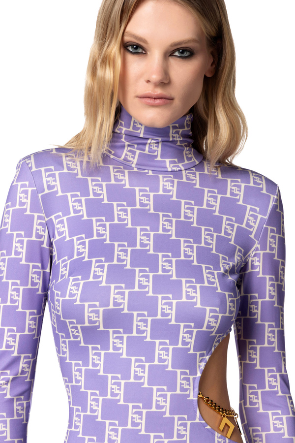 Mini-dress in viscose jersey with logo print and cut-out - Elisabetta Franchi® Outlet
