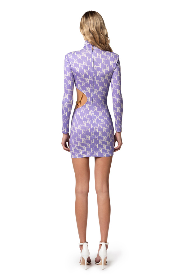 Mini-dress in viscose jersey with logo print and cut-out - Elisabetta Franchi® Outlet