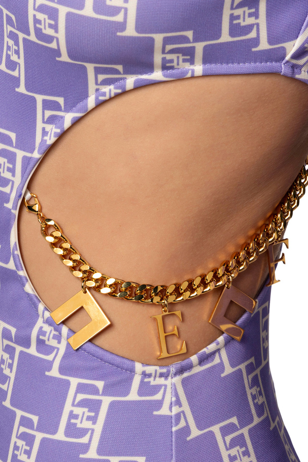Mini-dress in viscose jersey with logo print and cut-out - Elisabetta Franchi® Outlet