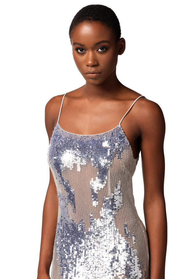 Red Carpet dress made of tulle and sequins - Elisabetta Franchi® Outlet