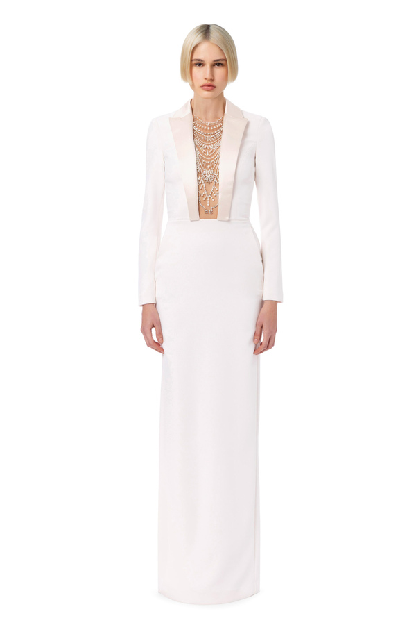 Crêpe dress with pearl and rhinestone embroidery - Elisabetta Franchi® Outlet