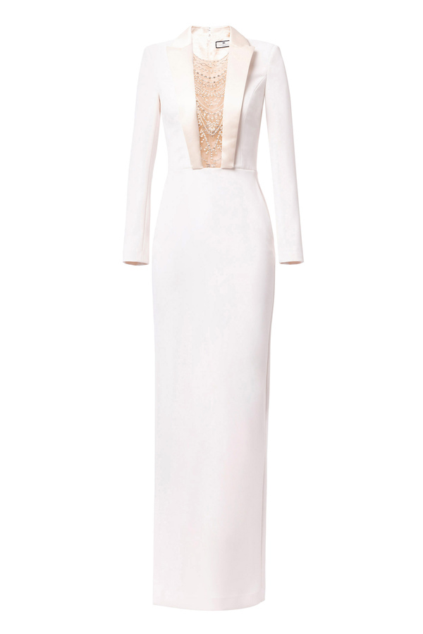 Crêpe dress with pearl and rhinestone embroidery - Elisabetta Franchi® Outlet