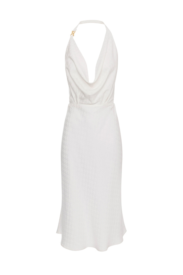 Midi dress in jacquard viscose fabric with neckline on the back - Elisabetta Franchi® Outlet